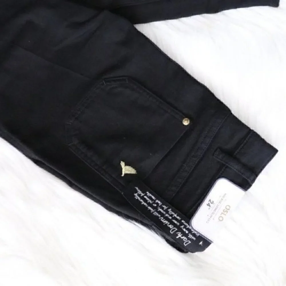 NEW Anthropologie M.i.H Oslo Slim Fit Black Long Jeans Size 24